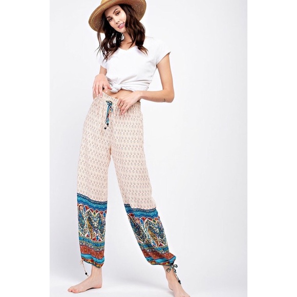 Boho Lightweight Waistband Printed Jogger Pants - Picture 1 of 5
